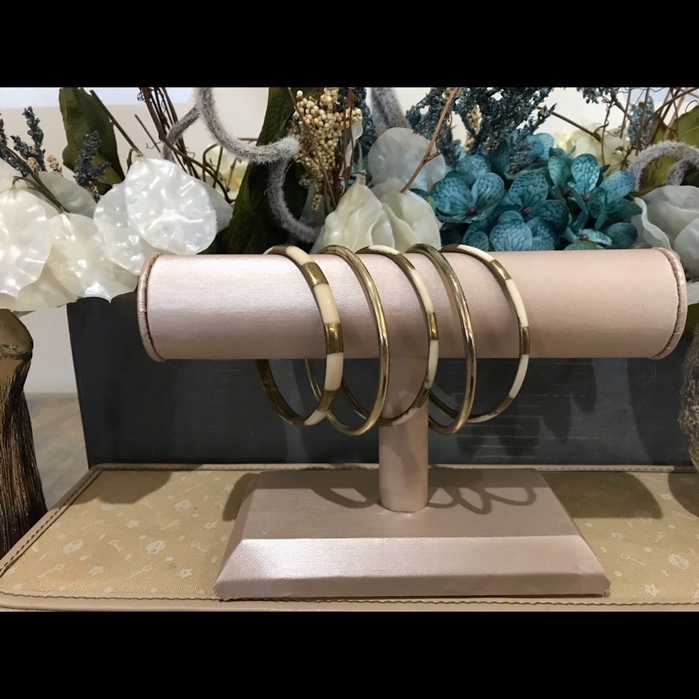 5 Metal Gold & Cream Bangles